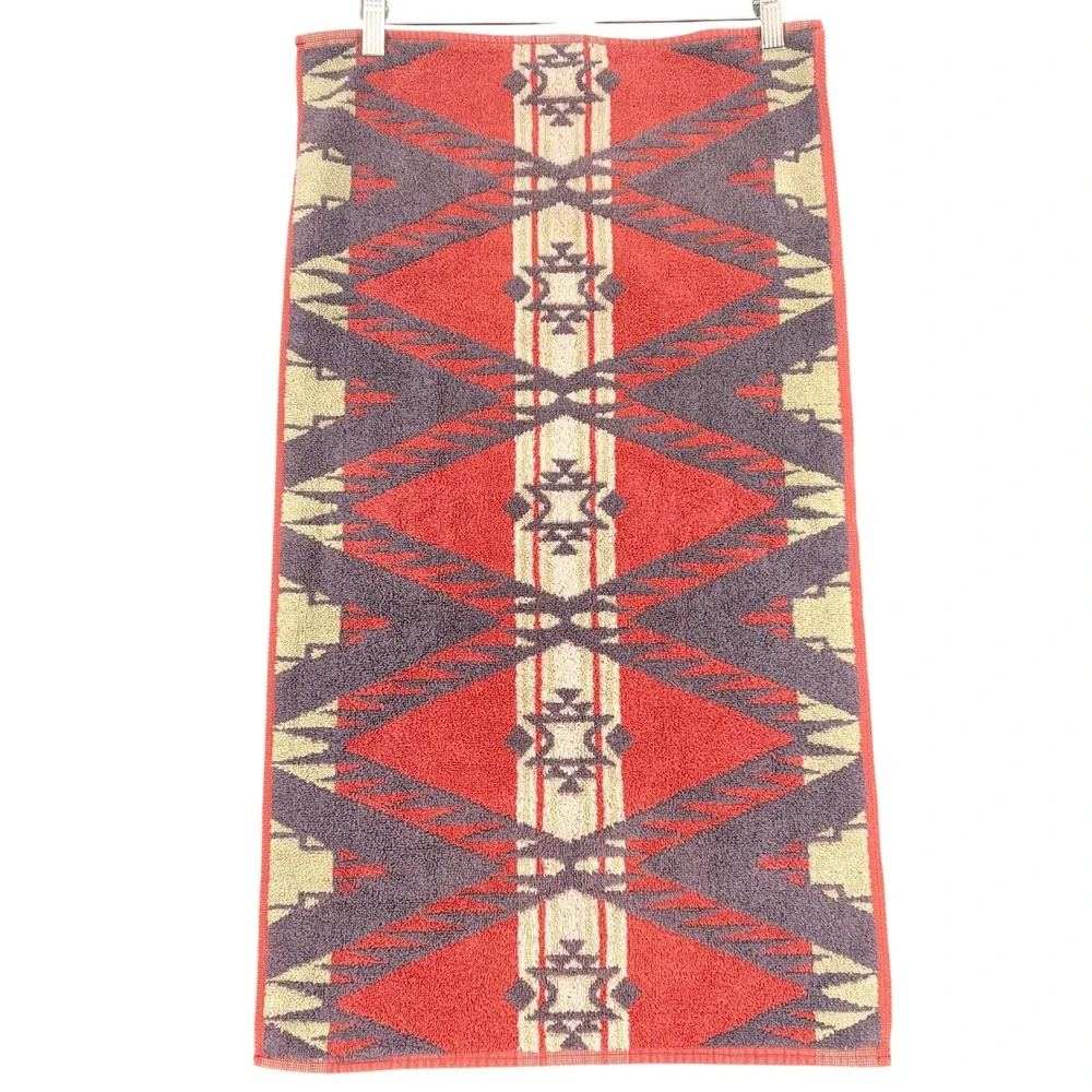 Ralph Lauren Southwestern Geometric Hand Towel Red Purple 100% Cotton USA Made